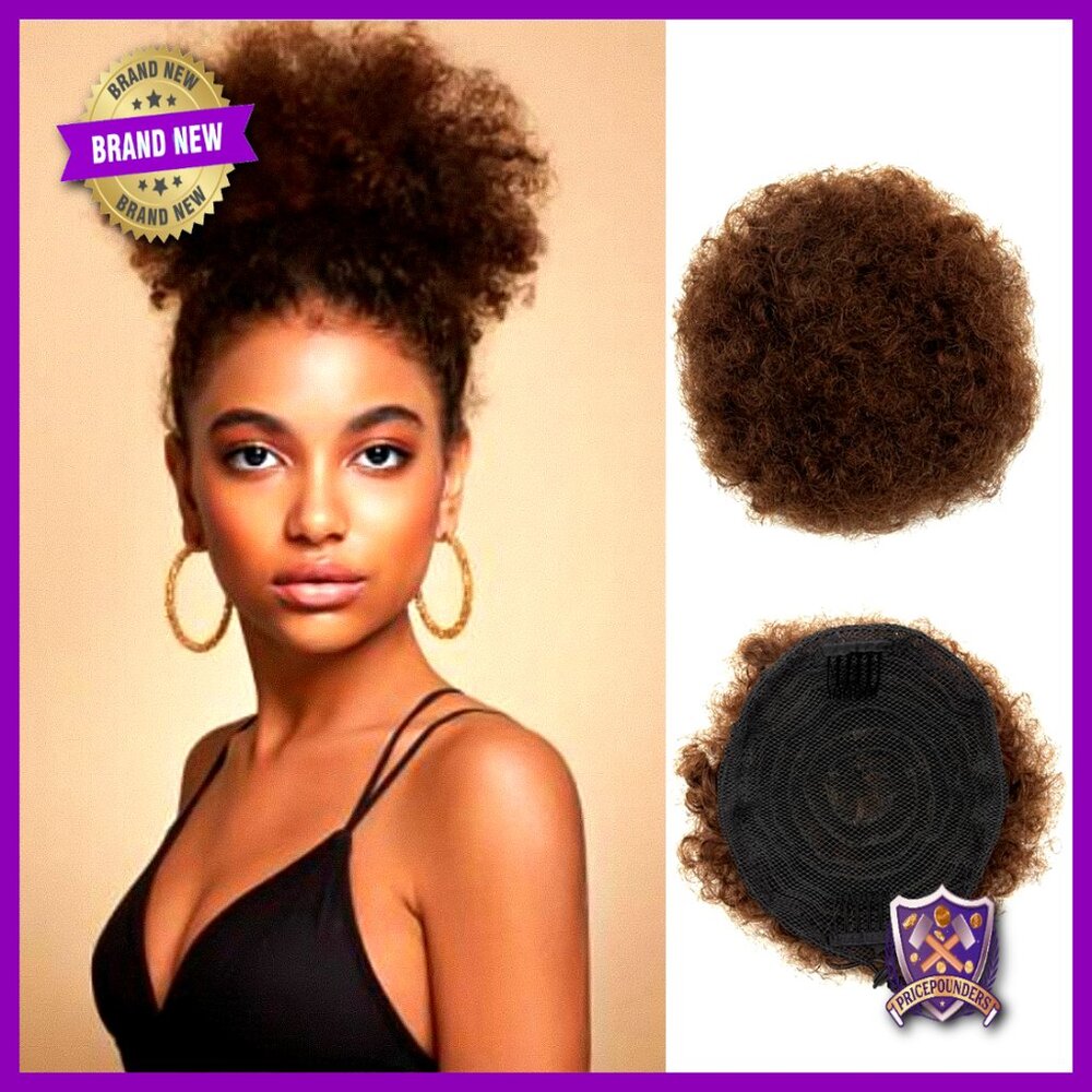 Kinky Curly Human Hair Ponytail Extensions Short Afro Chignon Hairpieces 2pcs